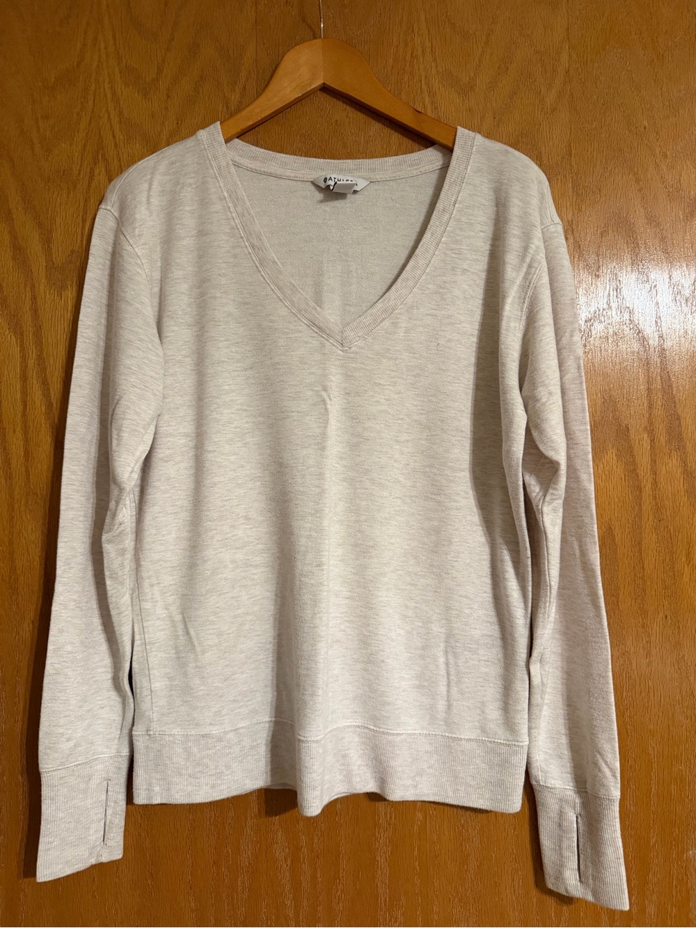Athleta Light Beige V-Neck Pullover Sweater